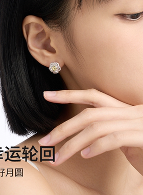 abyb花好月圆山茶花耳钉S925莫桑