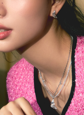 abyb双层叠戴蝴蝶锆石项链女