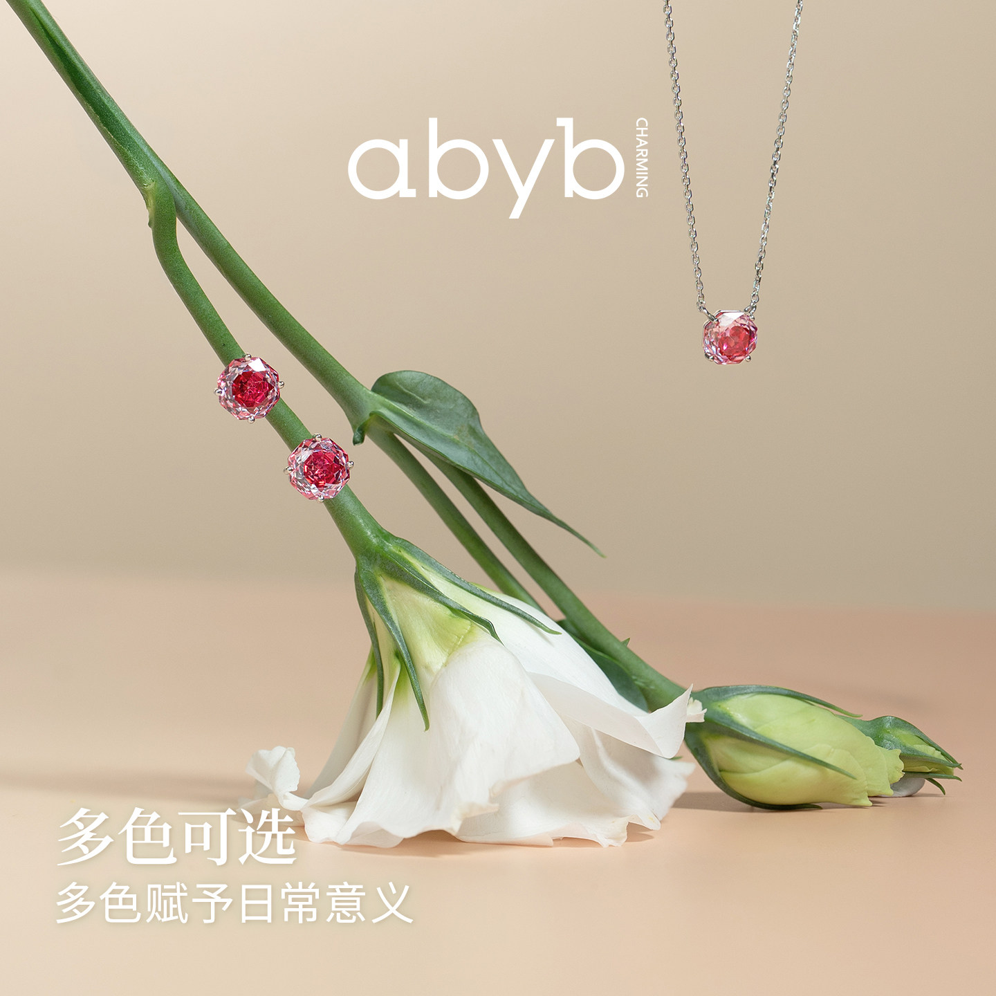 张月同款abyb新品玫瑰耳钉轻奢百搭耳环锆石耳饰纯银项链生日礼物