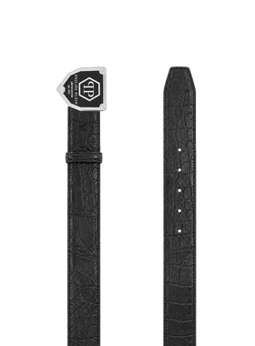 PHILIPP PLEIN 2026年男士亮面压纹牛皮皮带经典PP商务休闲腰带