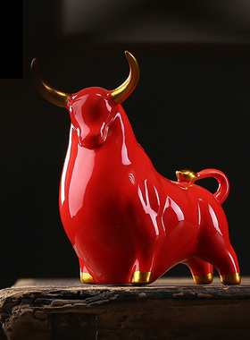 生肖牛年红色牛茶宠摆设