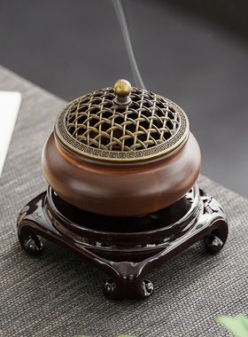 新中式四方陶瓷底座盘香炉