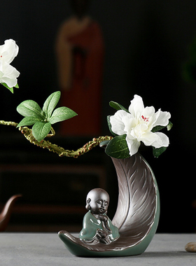 茶宠小和尚哥窑摆件花插
