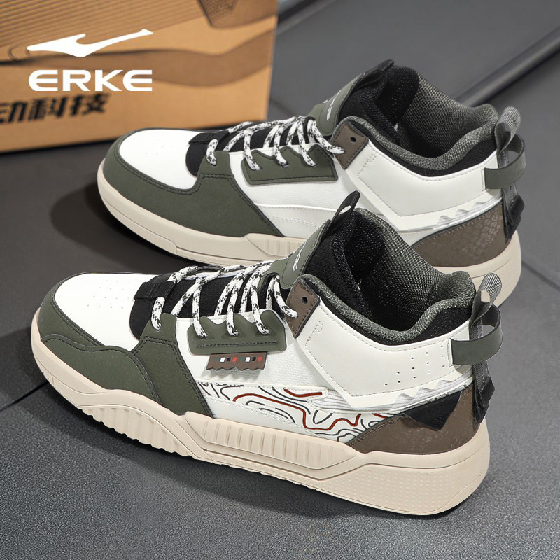 鸿星尔克高帮板鞋冬季新款皮面保暖运动鞋复古潮流休闲滑板鞋男款,淘宝优惠券,粉丝福利购,淘宝优惠卷