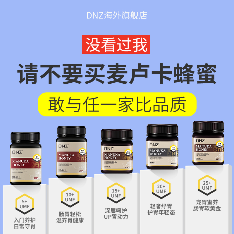 DNZ新西兰进口麦卢卡蜂蜜官方旗舰店UMF15+250g纯正天然滋养5瓶装-图1