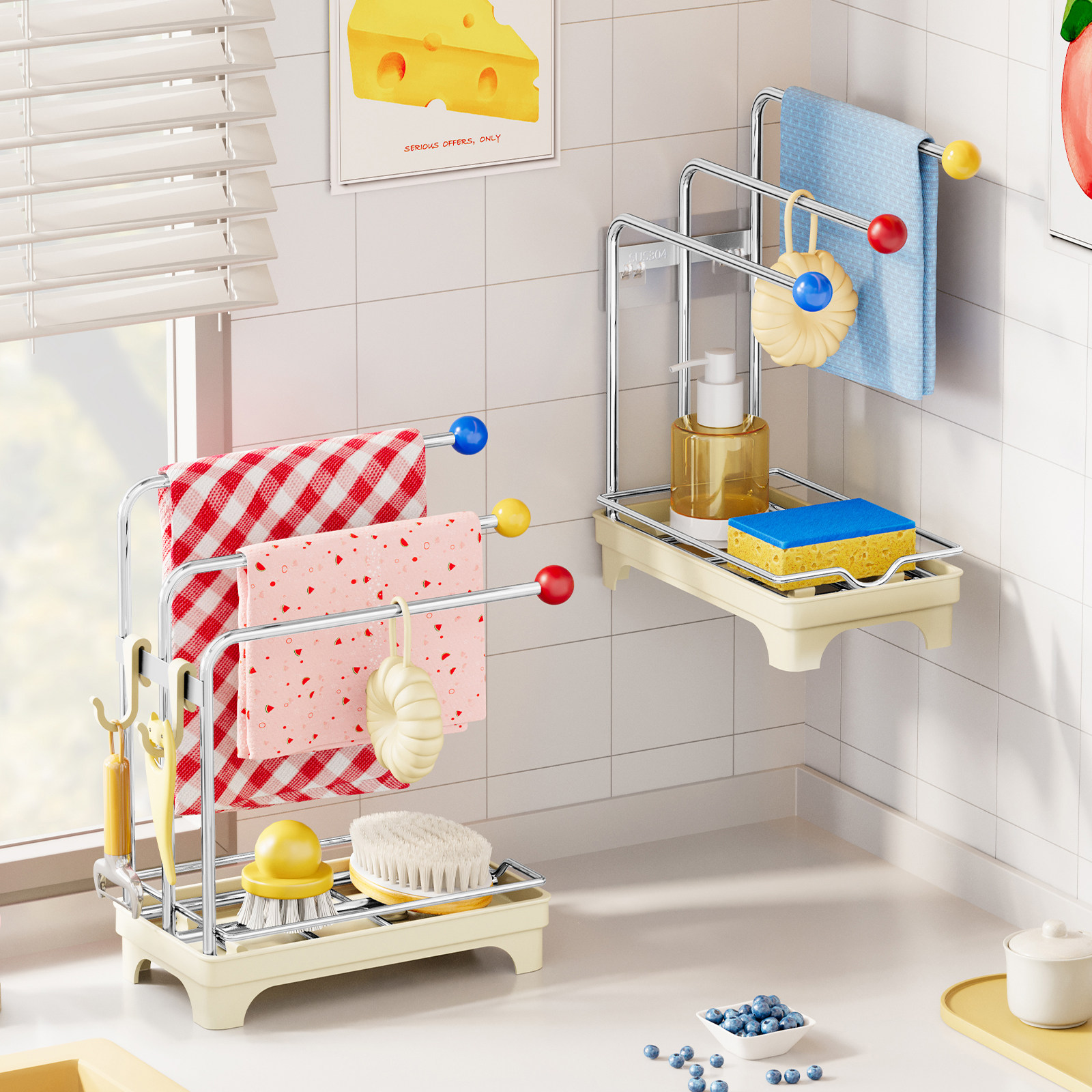 多巴胺不锈钢抹布沥水架厨房置物架洗碗池台面洗碗布海绵擦收纳架,淘宝优惠券,粉丝福利购,淘宝优惠卷