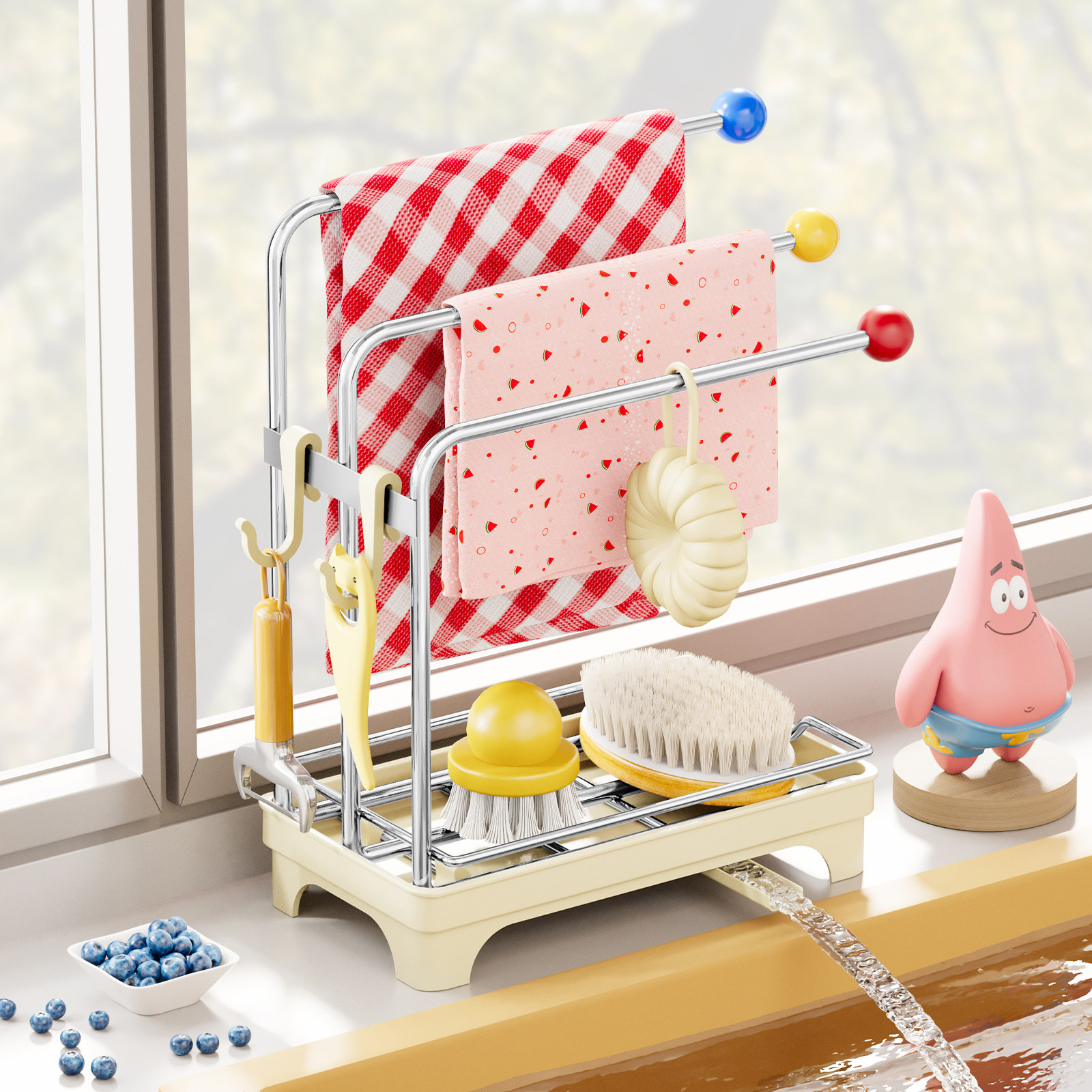 多巴胺不锈钢抹布沥水架厨房置物架洗碗池台面洗碗布海绵擦收纳架,淘宝优惠券,粉丝福利购,淘宝优惠卷