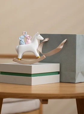 平安喜乐摇摇马大象摆件树脂