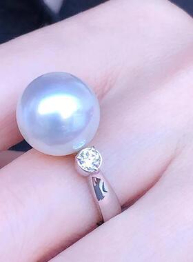 2025澳洲南洋大白珍珠戒指钻石镶嵌经典简约气质女戒送妈妈
