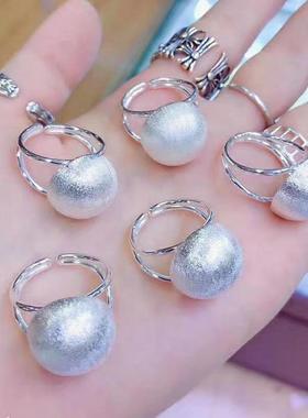 2025手工银拉丝光面珠戒指有求必应指环开口指环