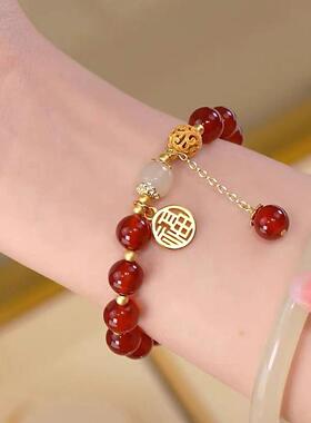 2026红玛瑙红豆手链女生夏ins小众设计串珠七夕情人节手链南国相