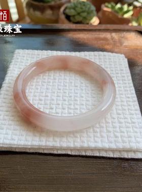2026天然桃花酿圆条手镯粉色金丝玉石镯子女佘太翠樱花粉玉镯送礼
