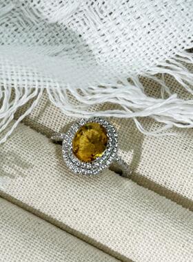 2025黄钻戒指女冰花切雷迪恩切8A锆石戒子婚戒宴会欧美跨境