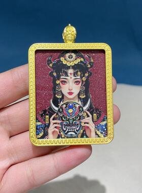 2026朱砂粉彩绘前世今生扎基拉姆吊坠女财神唐卡嘎乌盒挂件项链