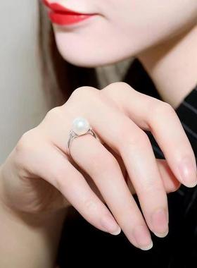 2025新款白色珍珠戒指时尚简约指环正圆强光优雅情人节礼物