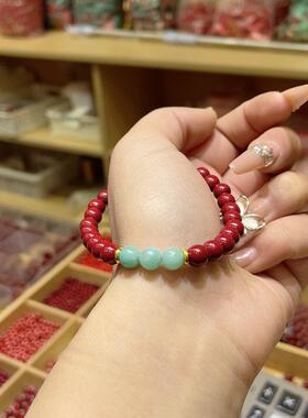 2026朱砂辰砂单圈拼接石英岩圆珠时尚单圈精品朱砂手串精致小众