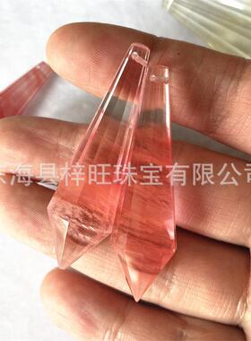 2026红蓝黄熔炼石单尖吊坠水晶原石打磨六棱单尖12切面柱吊坠饰品