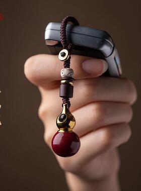 2026朱砂嘎乌瓶葫芦吊坠可打开装朱砂投影心经钥匙扣男本命年女锁