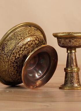 2026纯铜尼泊尔护法杯八吉祥进口藏传用品纯手工雕花供杯摆件