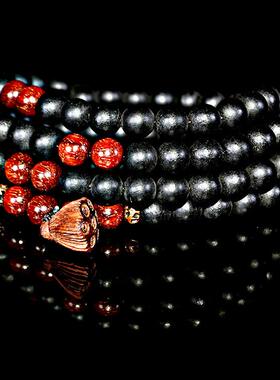 2026108颗8MM黑木宗教佛珠檀木珠手链 多圈木珠子长款串珠diy黑木