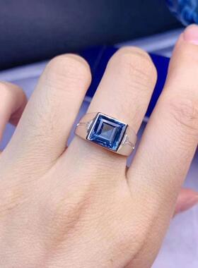 2025男士高贵蓝色戒指活口 镶托帕石戒指 简单高级大方超值