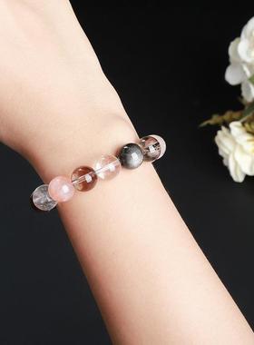 2026晶东珠宝天然茶晶白水晶银曜石混串手链时尚百搭礼物单圈手饰
