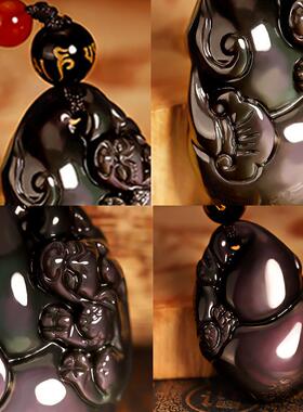 2026天然黑曜石貔貅项链男女款情侣吊坠金曜石貔恘雌雄皮丘饰品挂