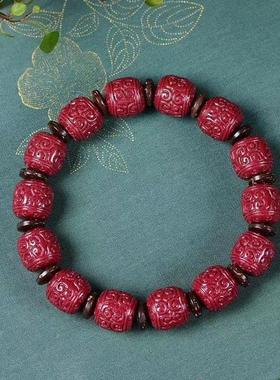 2026原石高含量朱砂回纹桶珠老型珠手串紫金砂本命年手链帝王砂手