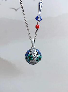 2025新款复古镂空珐琅彩工艺花球吊坠女个性五福花锁骨链挂坠项链