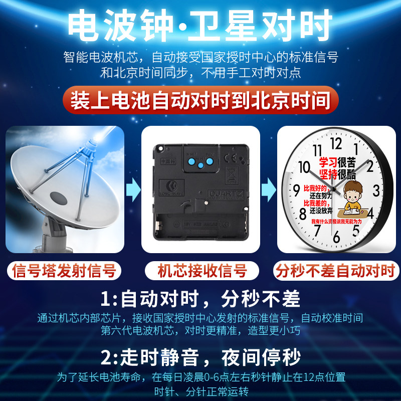 学生励志挂钟学习激励努力奋斗标语卧室教室电波钟表中考高考鼓励