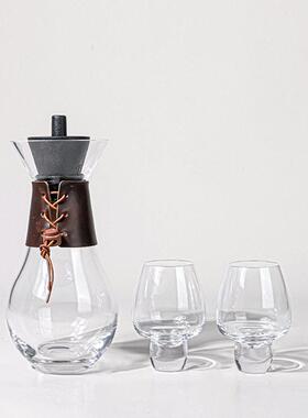 现轻奢皮革玻璃水杯醒酒器酒具组合样板房酒店会所餐厅客厅摆件