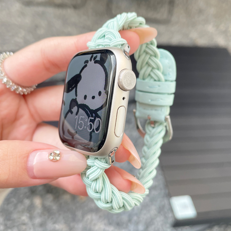 PAPI弹力尼龙编织运动适用iwatch8/9苹果表带applewatch7654女款-图2