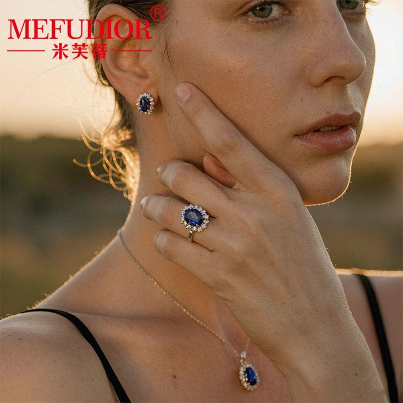 Moissanite 925 silver cultured gemstone jewelry set