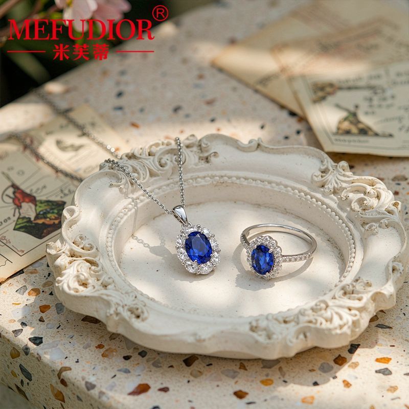 Moissanite 925 silver cultured gemstone jewelry set