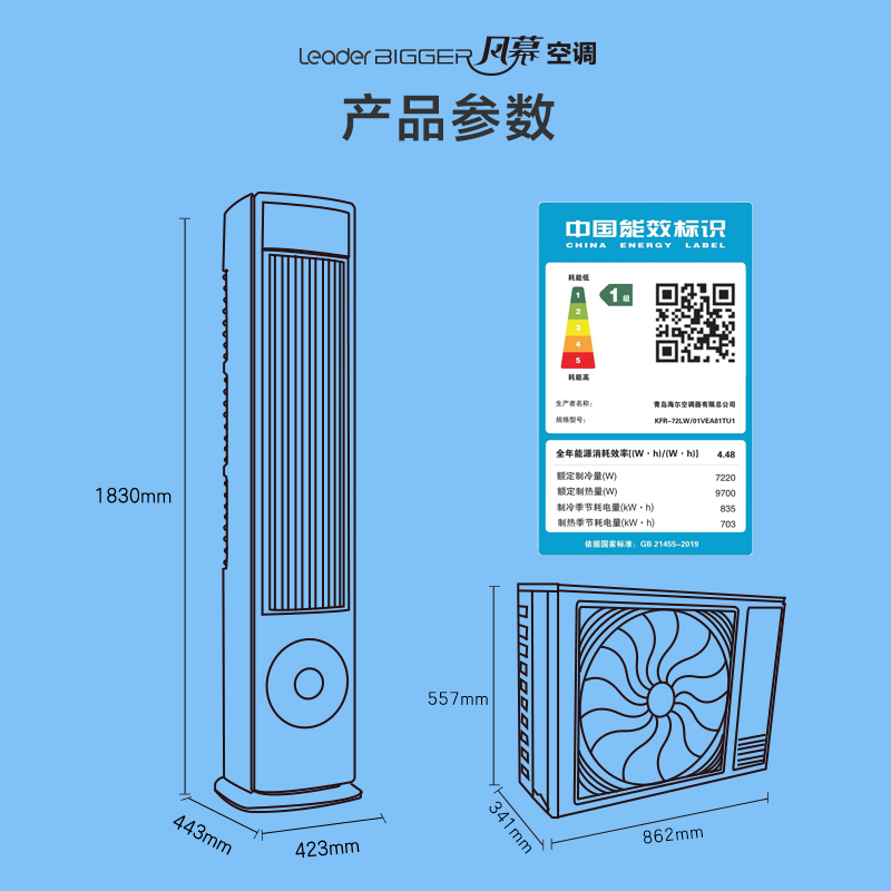 【大风量】海尔立式空调VEA统帅家用3匹客厅一级能效大风口KCA - 图3