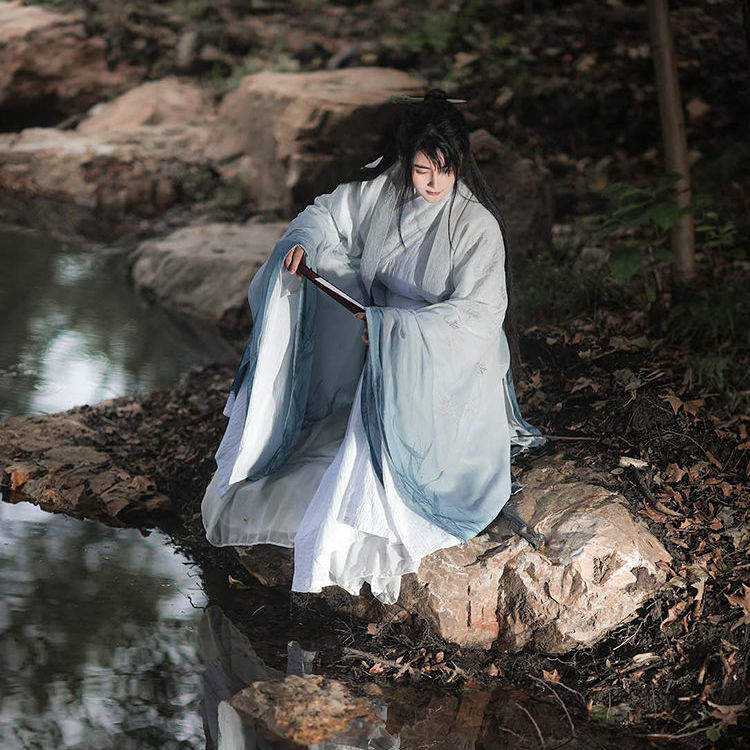 雅司改良明道袍男女同款大袖衫披风雪竹春夏渐变仙气汉服女中国风 - 图1