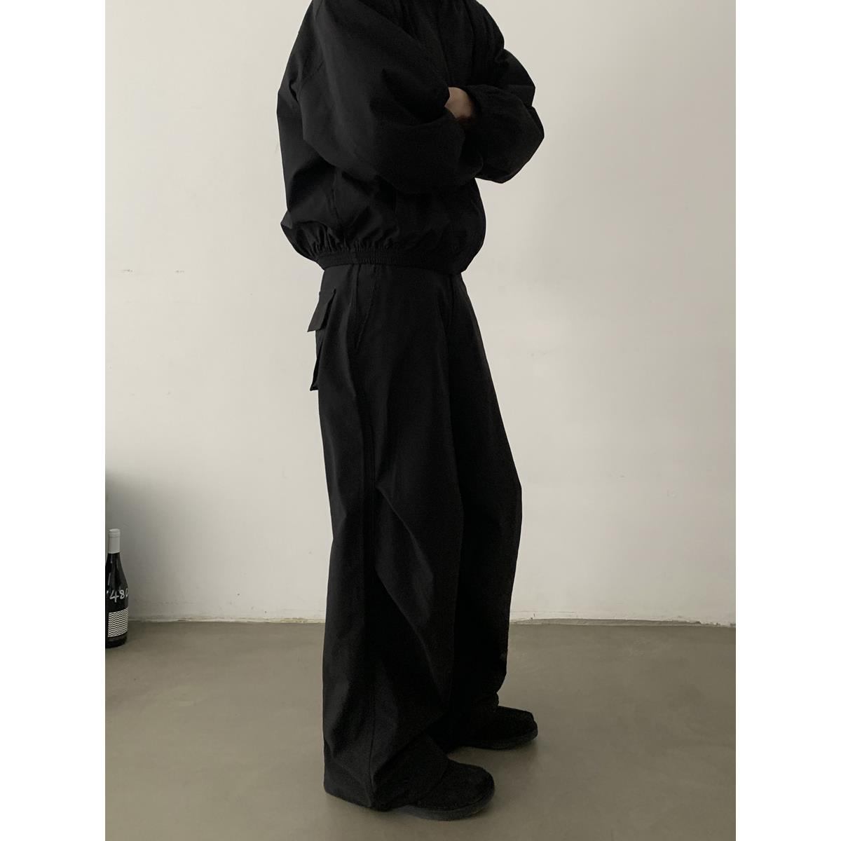 INKNOTS美式复古抗皱廓形伞兵裤男女宽松阔腿休闲机能风运动长裤 - 图0