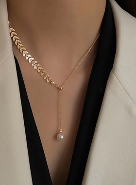 金色钛钢麦穗抽拉可调节项链女