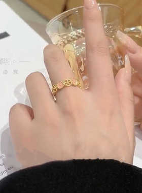 粉色2024年新款桃花指环饰品气质