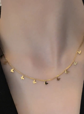 钛钢不掉色蝴蝶锁骨链女