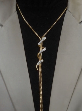 镶钻蛇形长款流苏毛衣链女