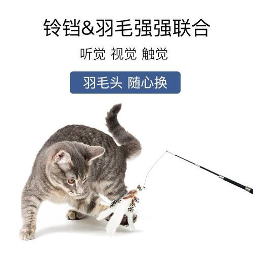 逗猫棒长杆多款替换头1.8m超长可伸缩钓猫杆耐咬羽毛带铃铛猫玩具 - 图2