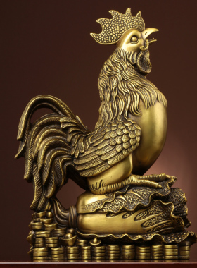 全铜金鸡客厅中式金属装饰工艺品