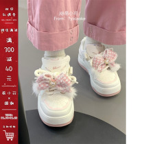 Back Force Burst butterfly knot Thick Bottom Small White Shoes Woman Super Fire Little Fragrant Wind Casual Shoes Sub Korean version 100 Lapped Retro Board Shoes