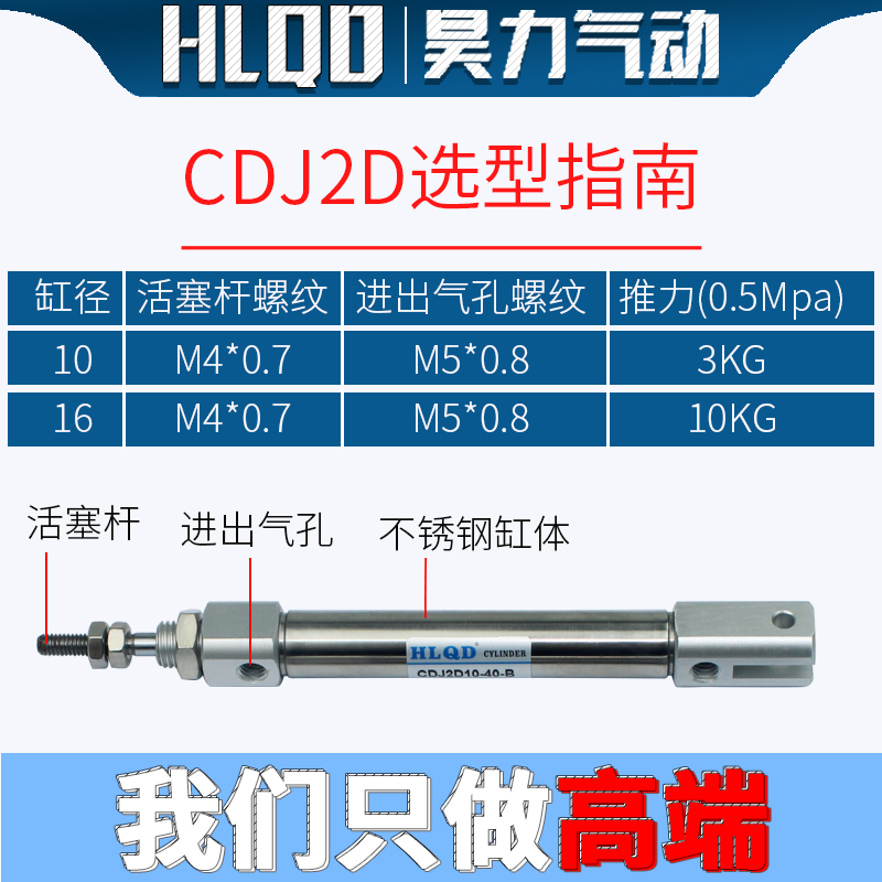 小型迷你不锈气动气缸CDJ2D10/16-5-10-15-20-25-30-50-200-B系列 - 图1