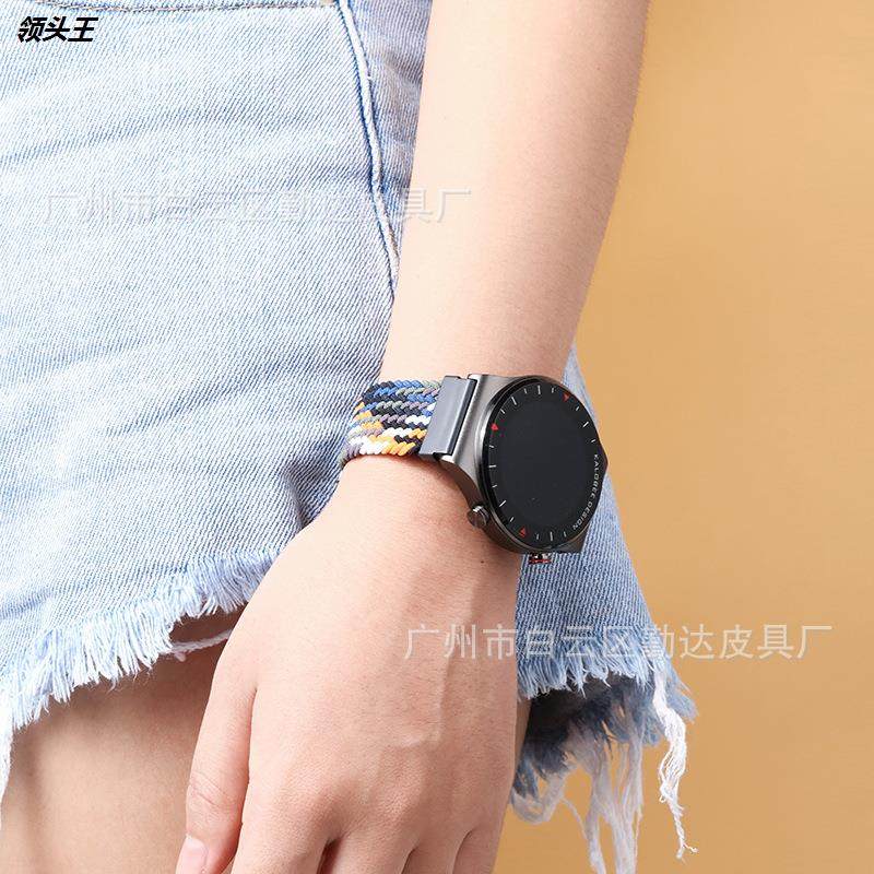 适用于华为gt2/3三星watch4华米手表卡扣弹力编织尼龙表带20/22mm