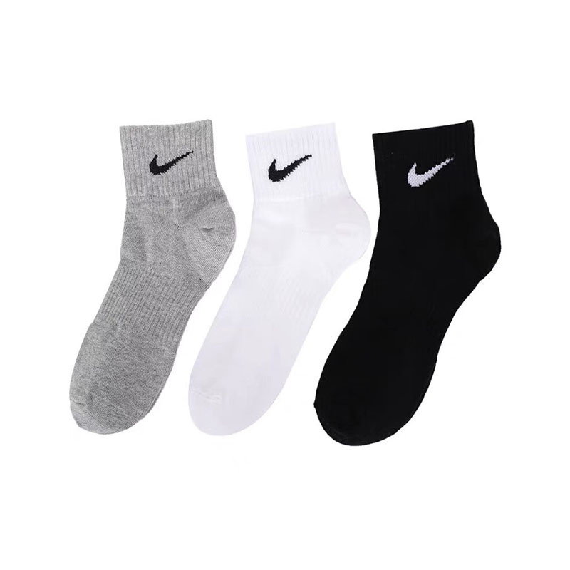 Nike耐克正品男女情侣款三双装黑白灰纯棉吸汗中筒袜SX4706-901-图0