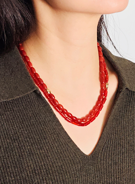 【新年礼遇】ELOANE GALLERY/落岸ORIENT红韵双层红玛瑙间金项链