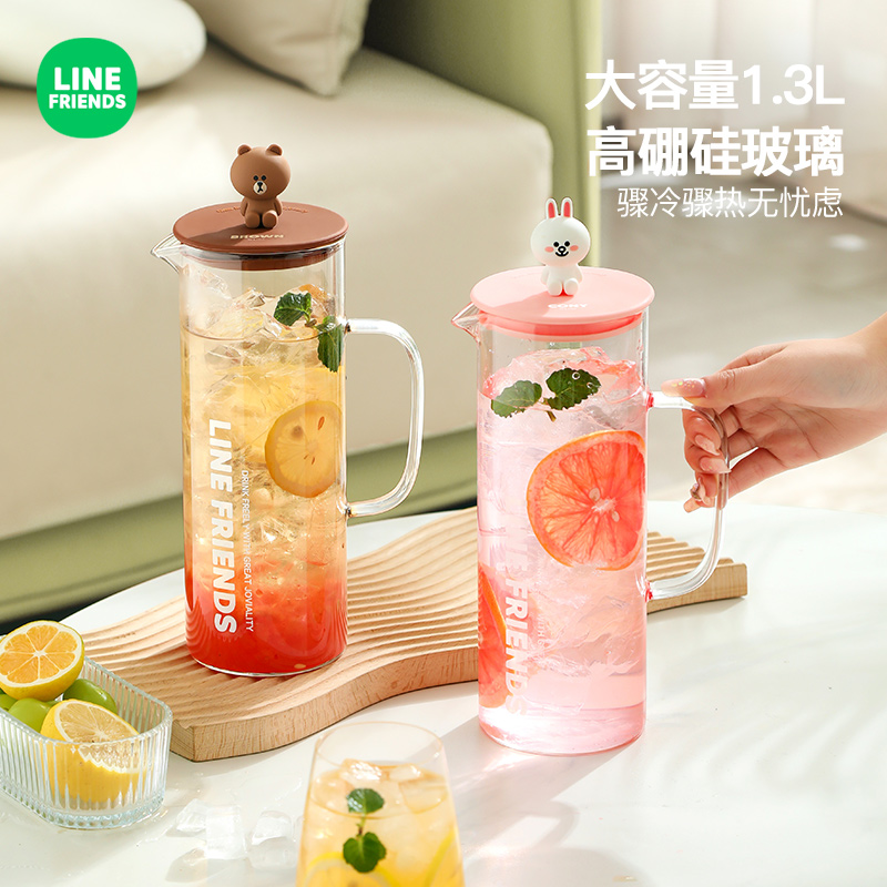 LINE FRIENDS冷水壶家用卡通玻璃耐高温茶壶大容量凉水杯冷泡杯-图0