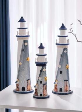 地中海洋风木质灯塔模型摆件家居装饰品创意拍摄道具摆设工艺品